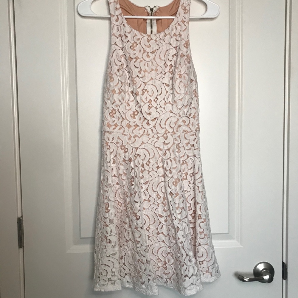 Jodi Kristopher Women's Lace Dress with Tan Under Layer